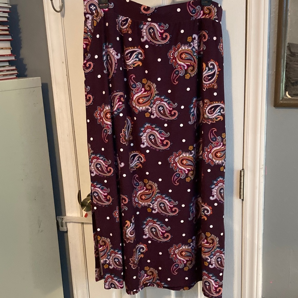 Terra & Sky Plum Paisley A-Line Skirt with Polka Dots